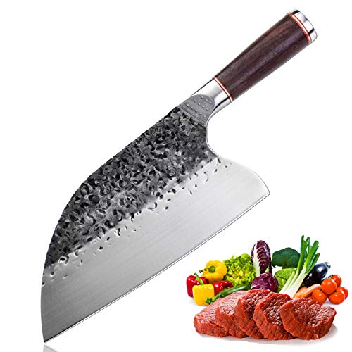 Serbian Chefs Knife High Carbon Steel Meat Cleaver Kitchen Knives Full Tang Vegetable Chopping Knife Butcher Knife for Home BBQ Camping Without Sheath