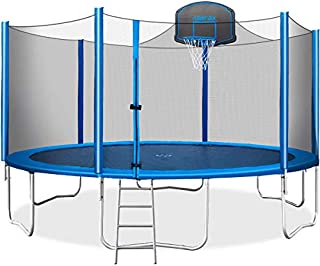 Merax 15 FT Trampoline with Safety Enclosure Net, Basketball Hoop and Ladder - 2020 Upgraded  Kids Basketball Trampoline (Blue)