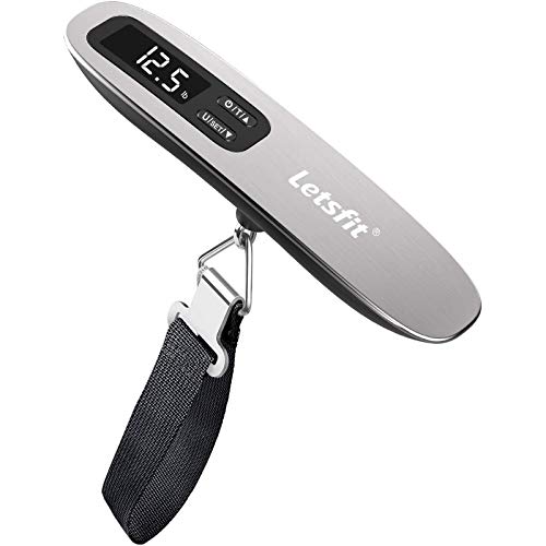 Letsfit Digital Luggage Scale, 110lbs Hanging Baggage Scale with Backlit LCD Display, Portable Suitcase Weighing Scale, Travel Luggage Weight Scale with Hook, Strong Straps for Travelers, Silver