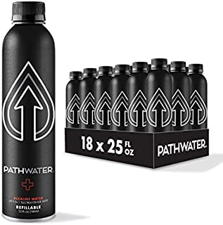 PATH Purified 9.5+ pH Alkaline Bottled Drinking Water in Eco-Friendly BPA-Free Bottle, Lightweight Aluminium Reusable Packaged Bottled Water 25 Fl Oz (Pack of 18)