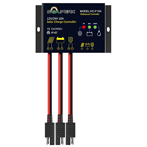 SOLPERK 10A Solar Charge Controller, PWM Charge Controller 12V/24V Solar Panel Intelligent Waterproof Regulator with Clear LED Display