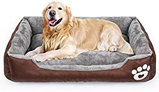 Calming Dog Bed, Warming Washable Rectangle Sleeping Orthopedic Sofa Pet Bed with Breathable Soft Cotton and Coral Fleece, Non-Slip Bottom for Large Medium Small Dogs.