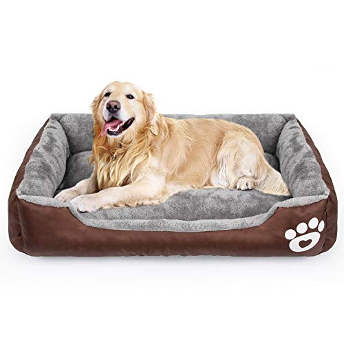 Calming Dog Bed, Warming Washable Rectangle Sleeping Orthopedic Sofa Pet Bed with Breathable Soft Cotton and Coral Fleece, Non-Slip Bottom for Large Medium Small Dogs.