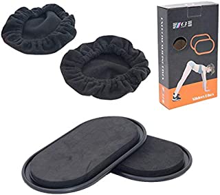 Techson Exercise Sliders Discs, 2 Pack Dual Sided Oval Shape Floors Sport Core Sliders with Covers, Yoga Fitness Training Gliding Equipment (Black)