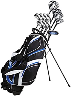 18 Piece Men's Complete Golf Club Package Set With Titanium Driver, #3 & #5 Fairway Woods, #4 Hybrid, 5-SW Irons, Putter, Stand Bag, 4 H/C's (Blue, Tall Size +1