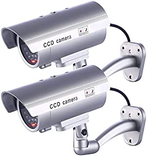 IDAODAN Dummy Security Camera, Fake Cameras CCTV Surveillance System with Realistic Simulated LEDs for Home Security + Warning Sticker Outdoor/Indoor Use (2 Pack)