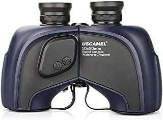 USCAMEL 10x50 Marine Binoculars for Adults, Waterproof Binoculars with Digital Rangefinder Compass, BAK4 Prism FMC Lens Binoculars with Tripod Adapter for Navigation Bird Watching Hunting