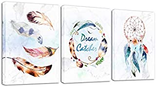 Rtriel Feather Canvas Wall Art Minimalist White Modern Watercolor Feather Prints Nordic Dream Catcher Pictures for Living Room Bedroom Home Decor 12 x 16 Inches 3 Pieces