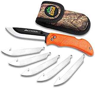 Outdoor Edge RazorLite - Replaceable Blade Folding Hunting Knife with Rubberized Nonslip TPR Handle, 6-Blades and Nylon Belt Sheath (Orange)