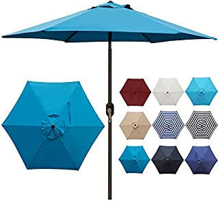 Blissun 7.5 ft Patio Umbrella, Yard Umbrella Push Button Tilt Crank (Cerulean)