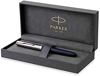 Parker 51 Fountain Pen | Midnight Blue Barrel with Chrome Trim | Fine Nib with Black Ink Cartridge | Gift Box