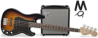 Squier by Fender PJ Electric Bass Guitar Beginner Pack with Rumble 15 Amplifier - Brown Sunburst Finish