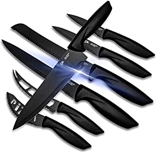 Kitchen Knife Set -Kitchen Knives - 7 Pieces Stainless Steel Black Kitchen Knives for Chefs, Beginners and Professionals - Sharp, Scratch Resistant And Rust Proof - Knife Set Black