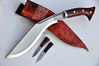 12 blade Handmade Gurkha Kukri-Replica version of World War I era Gurkha issued Khukuri- Rosewood full tang handle & brown colored leather sheath- Handmade in Nepal by Gurkha Kukri House