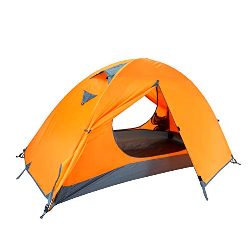 Azarxis 1 2 Man Person 3 Season Tent for Camping Backpacking Hiking Easy Set Up Waterproof Lightweight Professional Double Layer Aluminum Rod (Orange - 1 People)