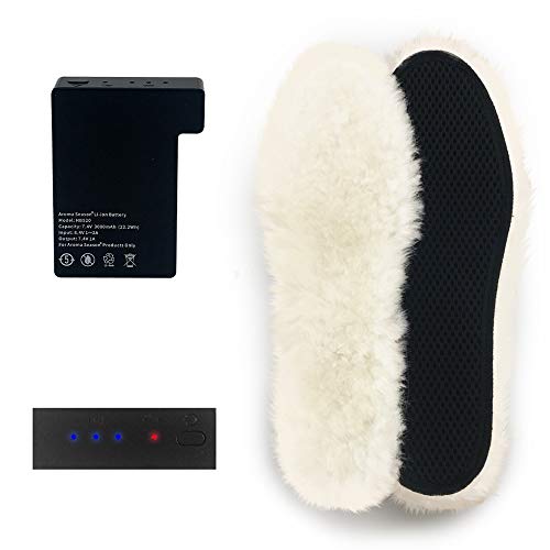 Rechargeable Heated Insoles for Winter, Wool Foot Boot Warmer Electric 3 Heating Levels Control Hiking Skiing Fishing Hunting, Men and Women