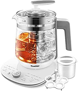 ICOOKPOT Electric Kettle Temperature Control Glass Tea Kettle Programmable Control Tea Pot, 2 Liter Stainless Steel Tea Maker & Coffee Kettle with Tea Infuser, Egg Cooker and Yogurt Box, WHITE