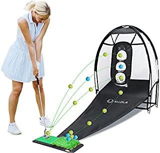 ELLOLLA Golf Practice Hitting Net with Turf Mat Golf Balls Target Chipping Holes, Ball Swing Training, Cutting Golf Practice Great Gifts for Dad Mom Husband Women Kid Golfers Indoors Outdoors