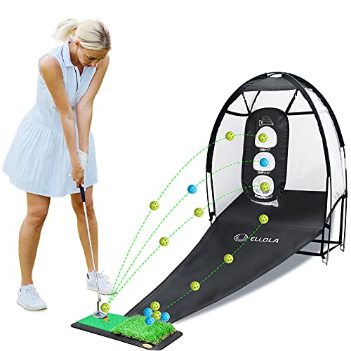 ELLOLLA Golf Practice Hitting Net with Turf Mat Golf Balls Target Chipping Holes, Ball Swing Training, Cutting Golf Practice Great Gifts for Dad Mom Husband Women Kid Golfers Indoors Outdoors