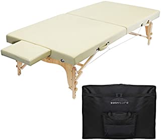 Saloniture Portable Physical Therapy Massage Table - Low to Ground Stretching Treatment Mat Platform - Cream