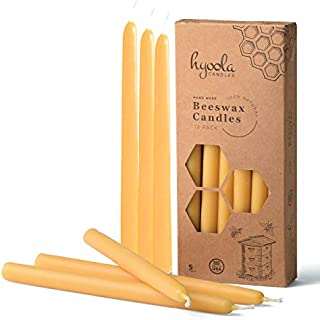 Hyoola 9 Inch Beeswax Taper Candles 12 Pack  Handmade, All Natural, 100% Pure Unscented Bee Wax Candle - Tall, Decorative, Golden Yellow  5 Hour Burn Time