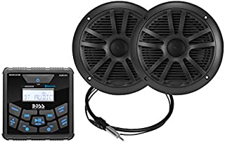 BOSS Audio Systems MCKGB450B.6 Weatherproof Marine Gauge Receiver and Speaker Package - IPX6 Receiver, 6.5 Inch Speakers, Bluetooth Audio, USB MP3, AM FM, NOAA Weather Band Tuner, No CD Player, Black