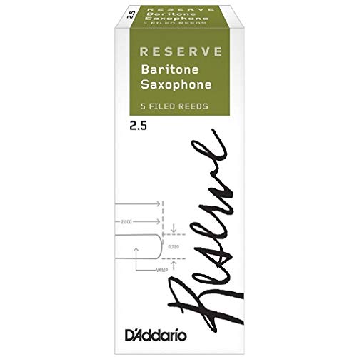 DAddario Woodwinds Reserve, Baritone Saxophone Reeds, Strength 2.5, 5-Pack (DLR0525)