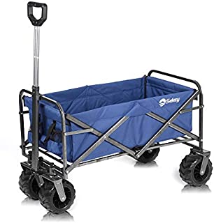 Sekey Folding Wagon Cart Collapsible Outdoor Utility Wagon Heavy Duty Beach Wagon with All-Terrain Wheels, 176 Pound Capacity, Blue