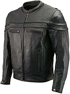 Mens Leather Crossover Scooter Jacket w/Removable CE Armor | Premium Natural Buffalo Leather | Concealed Gun Pockets, Vented Motorcycle Jacket (Black, XL)