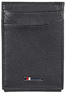 Tommy Hilfiger Men's Leather Slim Front Pocket Wallet, Black, One Size