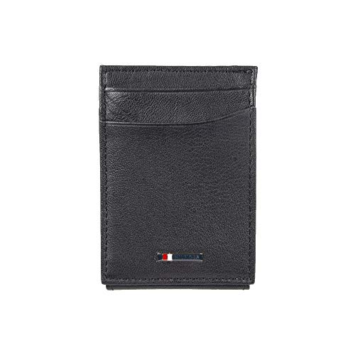 Tommy Hilfiger Men's Leather Slim Front Pocket Wallet, Black, One Size