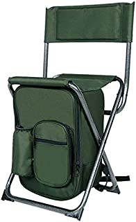 PORTAL Lightweight Backrest Stool Compact Folding Chair Seat with Cooler Bag and Backpack Straps for Fishing, Camping, Hiking, Supports 225 lbs
