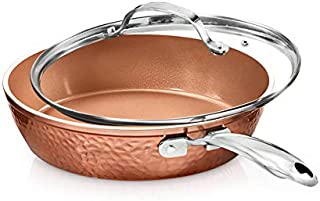 Gotham Steel 12 Nonstick Fry Pan with Lid  Hammered Copper Collection, Premium Aluminum Cookware with Stainless Steel Handles, Induction Plate for Even Heating, Dishwasher & Oven Safe