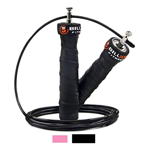 5BILLION Speed Jump Rope - Nature Handle - Black - Screw Adjustable - Workout for Double Unders, WOD, Outdoor, MMA & Boxing Training