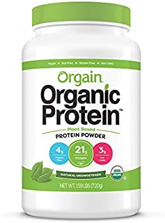 Orgain Organic Plant Based Protein Powder, Natural Unsweetened - Vegan, Low Net Carbs, Non Dairy, Gluten Free, Lactose Free, No Sugar Added, Soy Free, Kosher, Non-GMO, 1.59 Pound