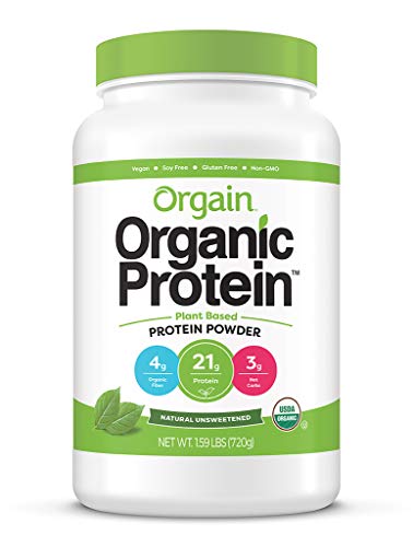 Orgain Organic Plant Based Protein Powder, Natural Unsweetened - Vegan, Low Net Carbs, Non Dairy, Gluten Free, Lactose Free, No Sugar Added, Soy Free, Kosher, Non-GMO, 1.59 Pound