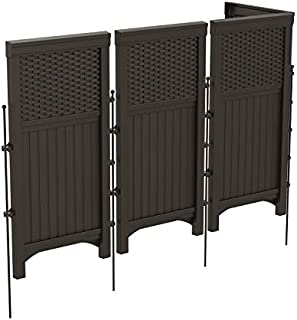 Suncast 4 Freestanding Wicker Resin Reversible Outdoor Panel Screen Enclosure, Brown