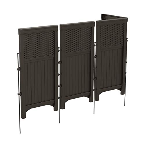 Suncast 4 Freestanding Wicker Resin Reversible Outdoor Panel Screen Enclosure, Brown