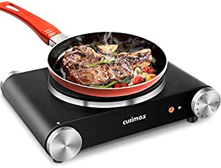 CUSIMAX Portable Hot Plate Burner for Electric Cooking, 1500w Single Countertop Burner with Knob Control to Adjustable Temperature and Anti-Skid Feet Electric Stove for Dorm Office Home RVs, Compatible for All Cookwares