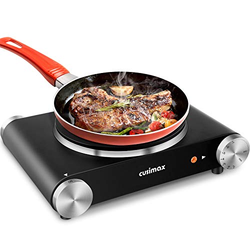 CUSIMAX Portable Hot Plate Burner for Electric Cooking, 1500w Single Countertop Burner with Knob Control to Adjustable Temperature and Anti-Skid Feet Electric Stove for Dorm Office Home RVs, Compatible for All Cookwares