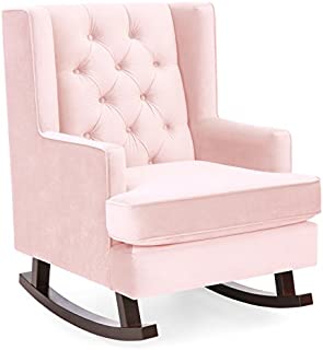 Best Choice Products Tufted Upholstered Wingback Accent Chair Rocker w/Wood Frame, Blush Pink