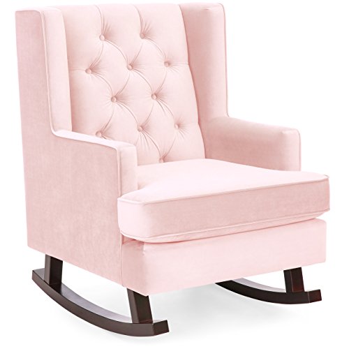 Best Choice Products Tufted Upholstered Wingback Accent Chair Rocker w/Wood Frame, Blush Pink