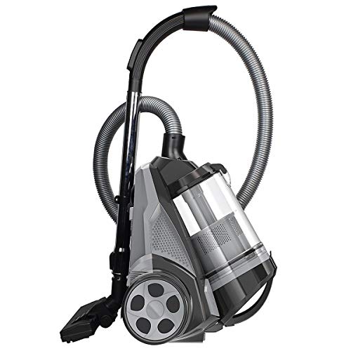 Ovente ST2620B Bagless Canister Cyclonic Vacuum  HEPA Filter  Includes Pet/Sofa, Bendable Multi-Angle, Crevice Nozzle/Bristle Brush, Retractable Cord  Featherlite, Black