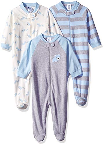 Gerber Baby Boys' 3-Pack Organic Sleep'N Play, stripe bear, 3-6 Months