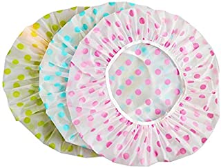 TCOTBE 6 Pieces Waterproof EVA Plastic Caps,Elastic Reusable Bathing Hair Cap,Beauty Salon Spa Shower Caps Lace Elastic Band Flower Printed Hat Environmental Protection Hair Bath Caps Shower Caps