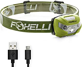 Foxelli USB Rechargeable Headlamp Flashlight - Super Bright & Lightweight Head Lamp, Perfect for Running, Camping & Work, Up to 30 Hours on a Single Charge