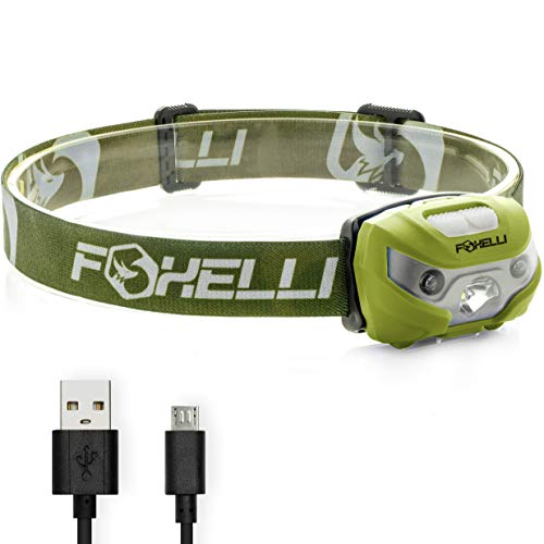 Foxelli USB Rechargeable Headlamp Flashlight - Super Bright & Lightweight Head Lamp, Perfect for Running, Camping & Work, Up to 30 Hours on a Single Charge