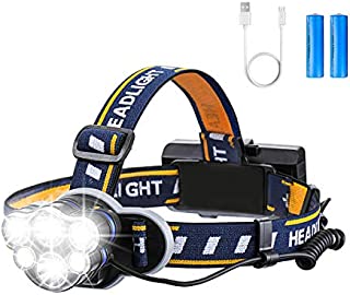 Rechargeable Headlamp, OUTERDO 6 LED 8 Modes USB Rechargeable HeadLight with 2 Batteries, Waterproof LED Head Torch Rechargeable Headlamp Flashlight for Camping,Cellar,Outdoors