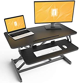 Standing Desk with Height Adjustable  FEZIBO 32 inches Stand Up Black Desk Converter, Ergonomic Tabletop Workstation Riser Black