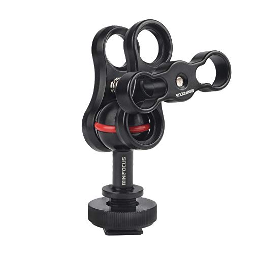 MINIFOCUS 1'' Ball Clamp Mount with Cold Shoe Ball Mount Head Base Adapter Connector for Diving Light Arm Underwater Camera Waterproof Housings Case Video/Flash/Strobe Hot Shoes